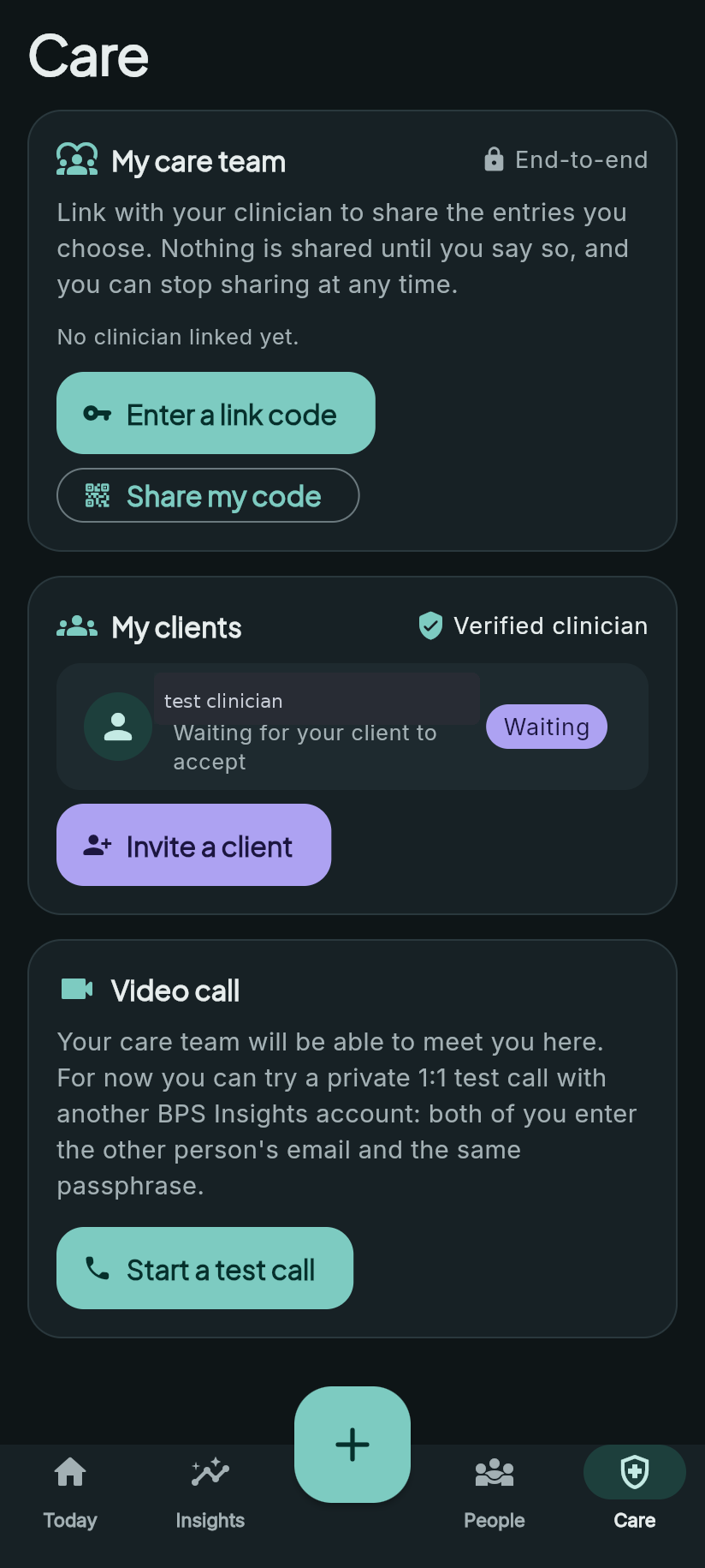 Clinician Care tab