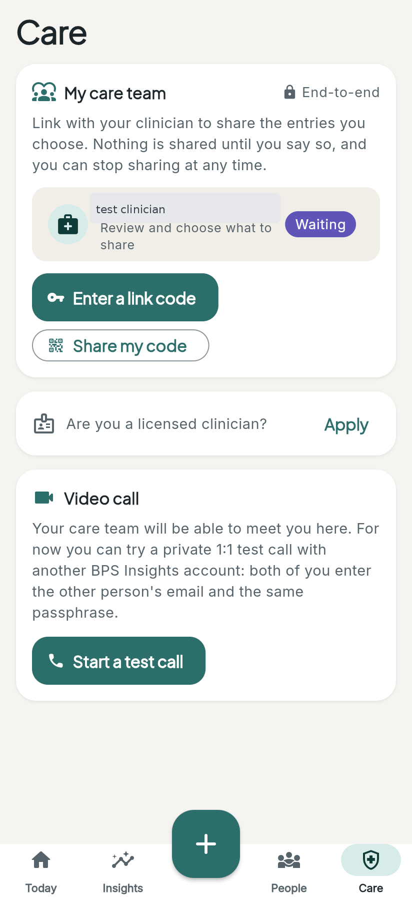 Client Care tab, pending
