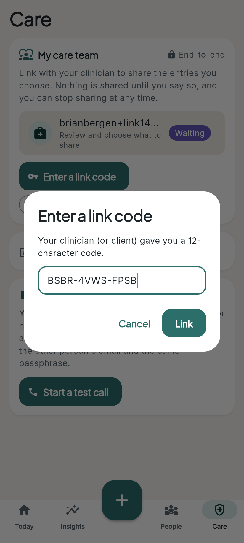 Client enters code