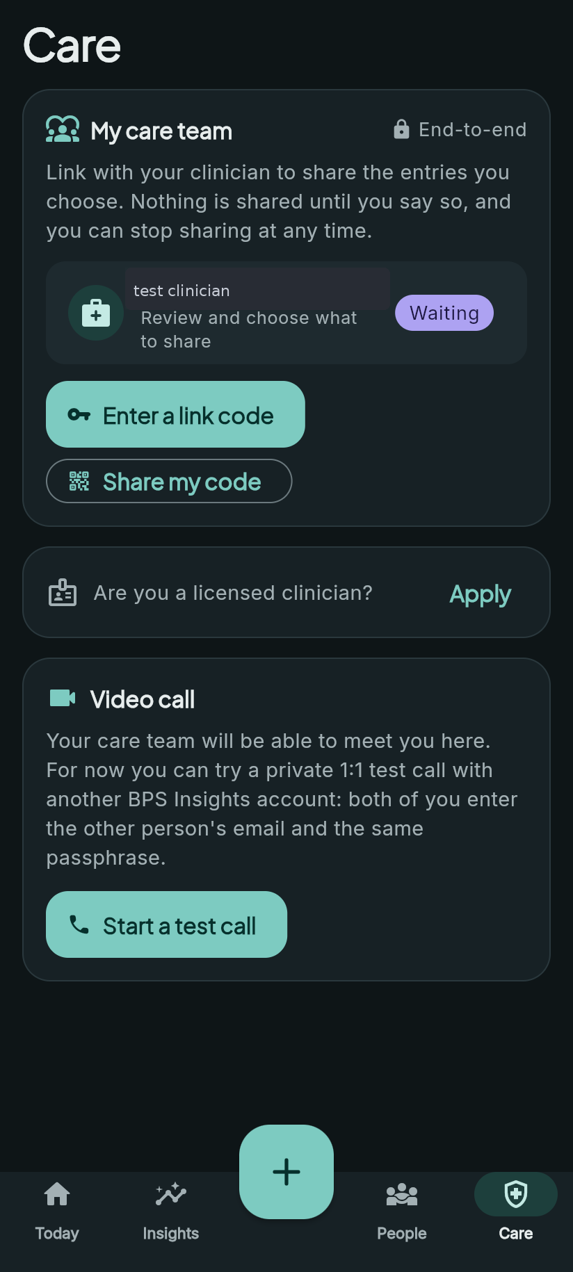 Client Care tab, dark